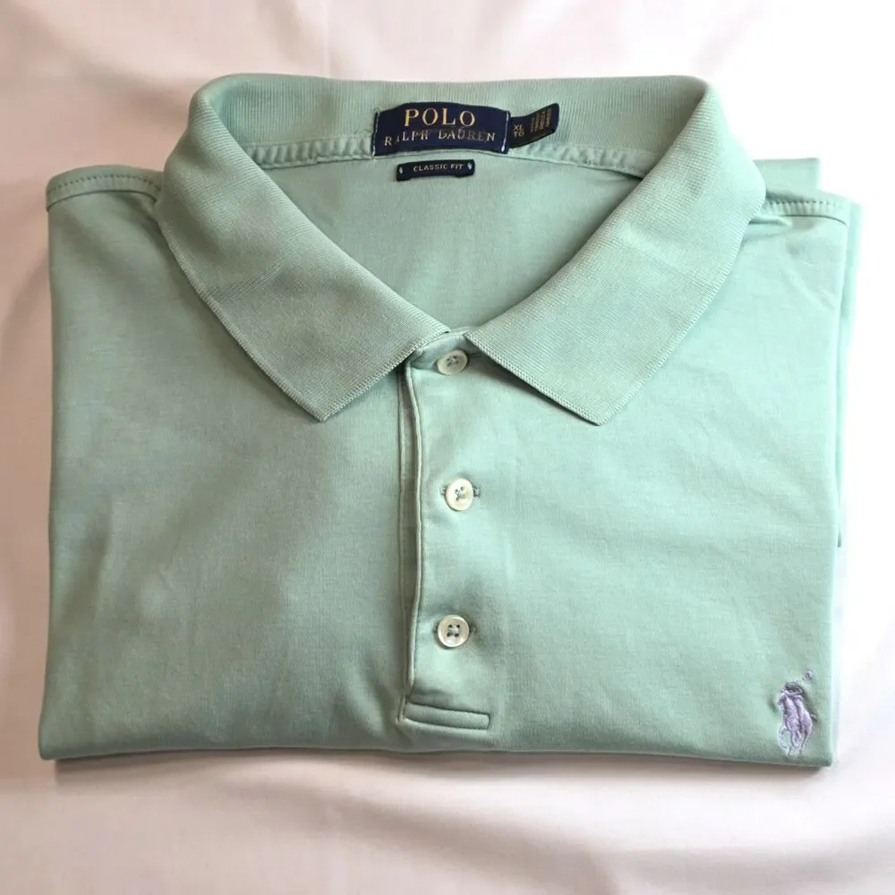 Polo Ralph Lauren Classic Fit Polo Shirt –‎ Size XL – Jade Green with Lilac Lo